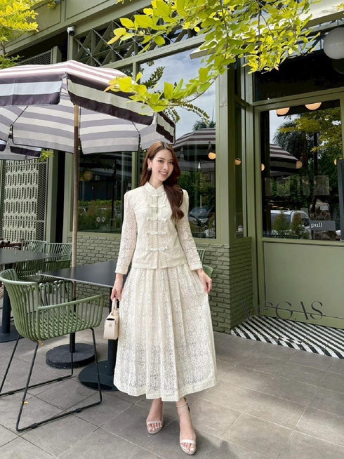 Women Chinese Inspire Tops with Skirts Sets